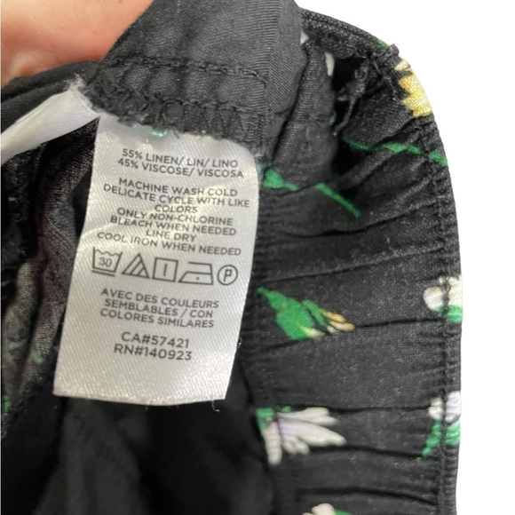 Loft Black Floral Linen Blend Casual Pull On Pants Small Wide Leg - Picture 3 of 5